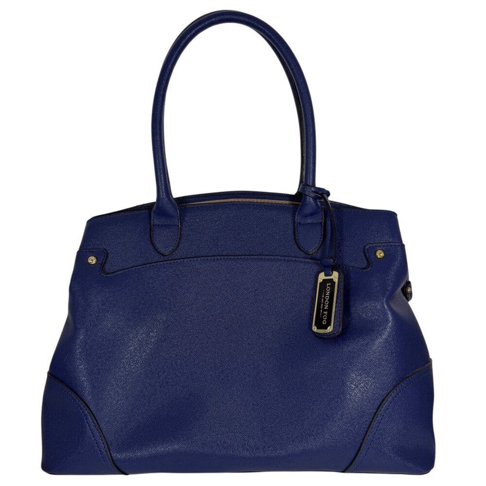 Vintage London Fog Royal Blue Large Tote Satchel Faux Leather w/ Bag Charm